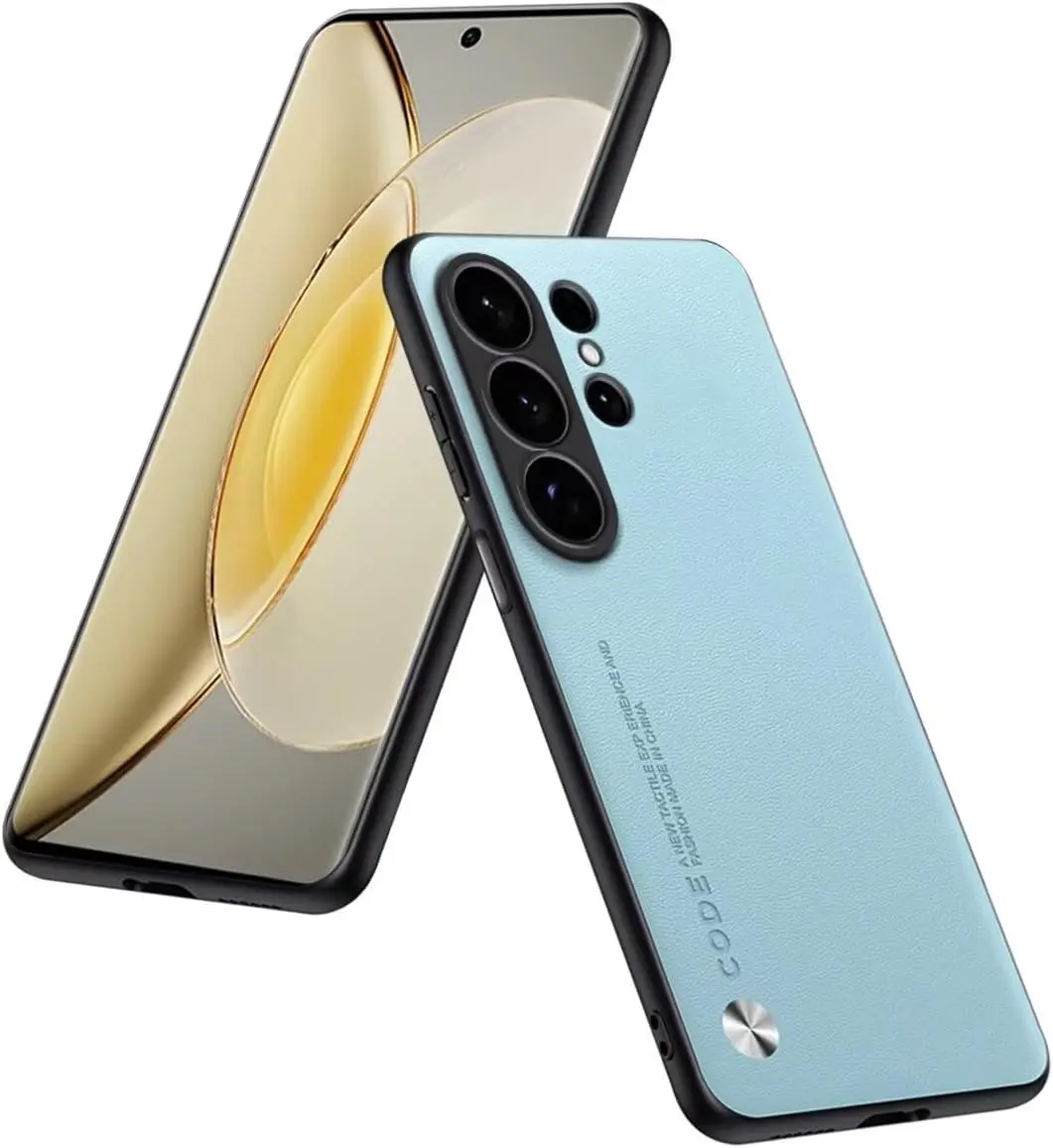 Capa Minimalista Em Couro Vegano (azul Celeste, Galaxy S23) Para Celular, Ultrafina E Com Proteção Anti-impressão Digital.