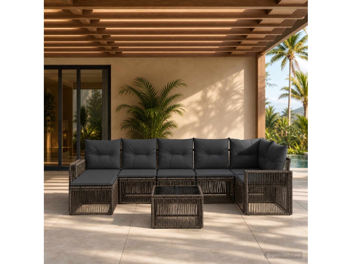 Vidaxl Conjunto De Sofá De Jardim 8 Pcs Cinza E Cinza Escuro Vime Pe