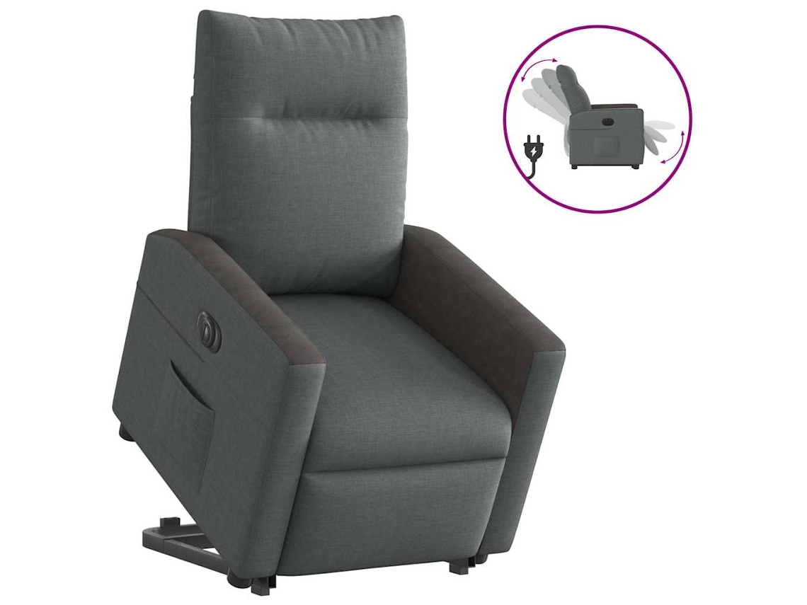 Vidaxl Poltrona Reclinável Elevatória Elétrica Tecido Cinzento-escuro