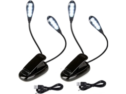 Luminária De Leitura Com Clipe E Duas Cabeças, 8 Leds, 2 Modos De Brilho Ajustáveis, Clipe Giratório 360°, Haste