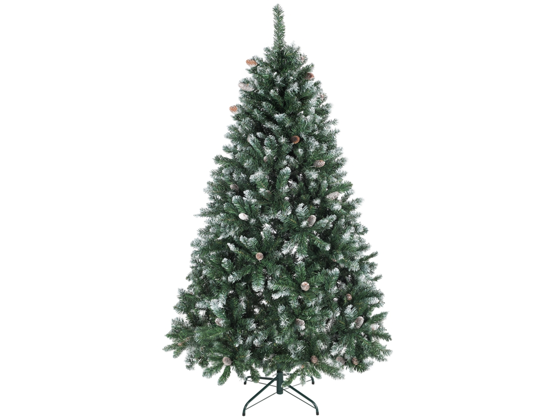 Árvore De Natal Artificial Nevada 180 Cm Com 910 Ramos E 58 Pinhas, Base Dobrável, Verde E Branco