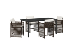 Conjunto 5 De Jantar Para Jardim Com Almofadas Vidaxl Marron Vime Poly Rattan