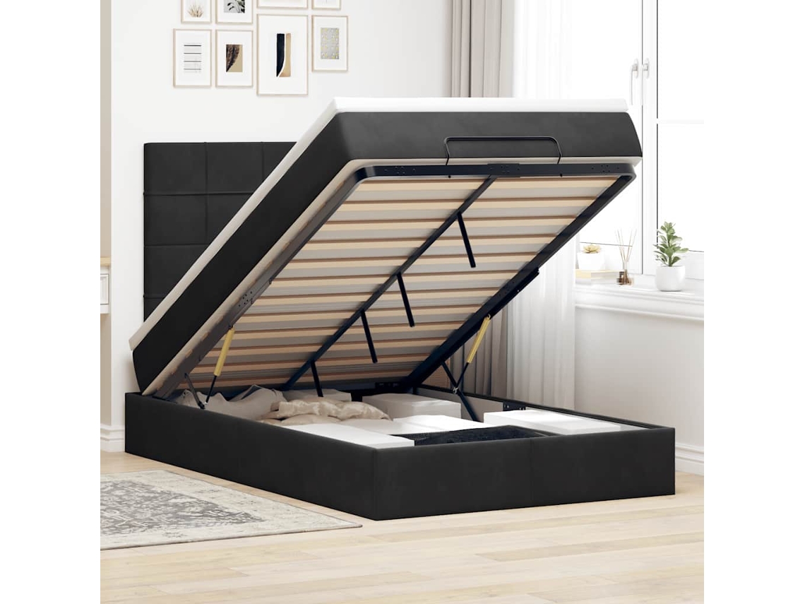 Vidaxl Estrutura De Cama Otomana Com Colchões Preto 120x190 Cm Veludo