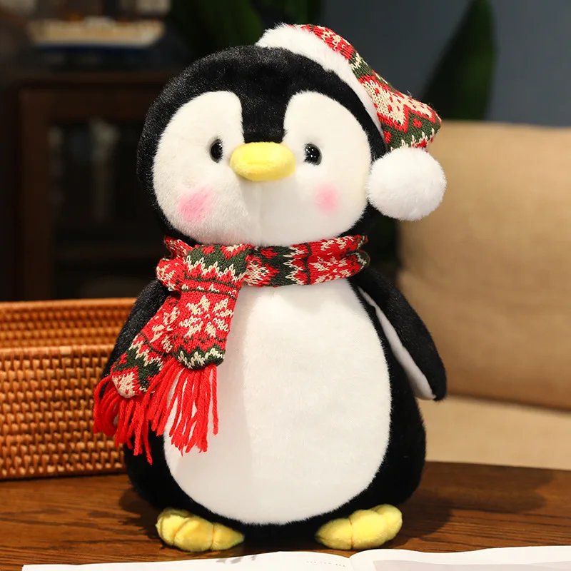 (cachecol Vermelho 25cm) Pinguim Fofo Usando Um Chapéu De Natal, Brinquedo De Pelúcia, Boneco De Pelúcia Macio E Kawaii