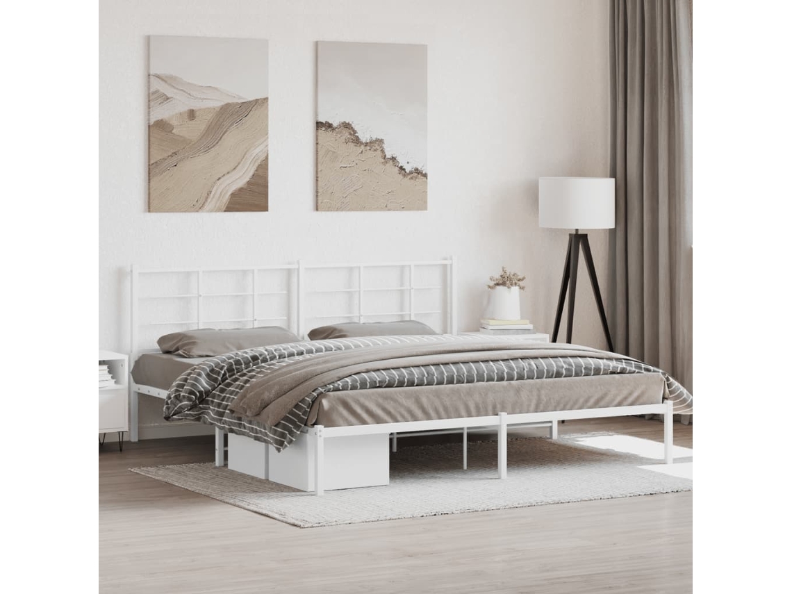 Vidaxl Estrutura De Cama Com Cabeceira 193x203 Cm Metal Branco