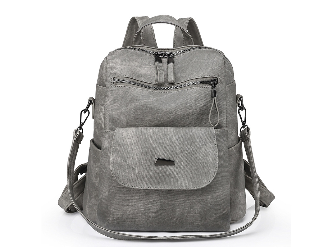 Mochila De Couro Pu Feminina Grande Capacidade Bolsa Casual Cinza Siurn