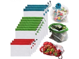 Conjunto de 12 Sacos de Malha Reutilizáveis para Frutas e Verduras, Ecológicos, Laváveis, Transparentes com Etiquetas de Peso