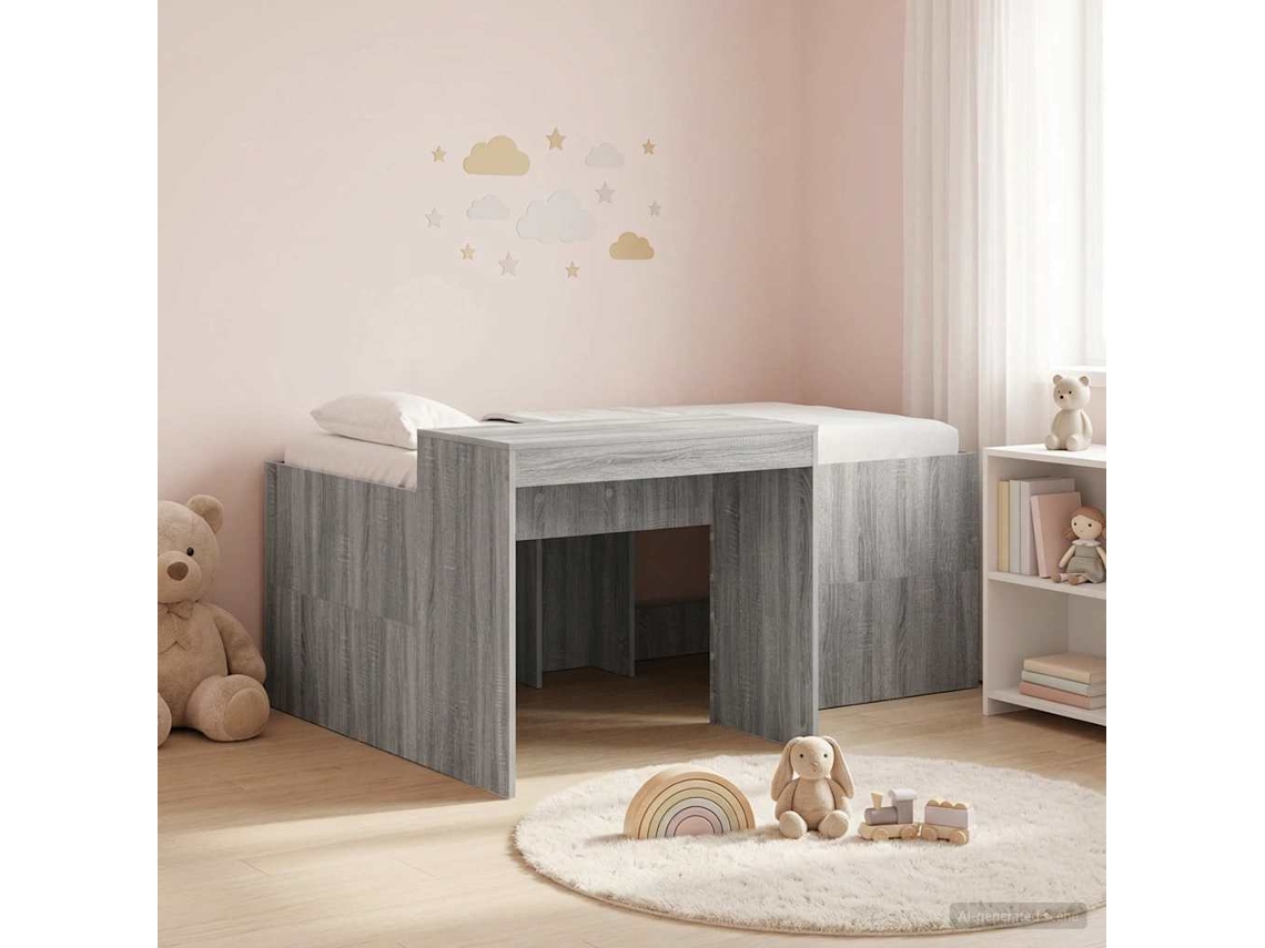 Vidaxl Cama Alta Para Crianças Com Mesa Sonoma Cinzento