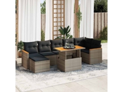 Vidaxl 8 Pcs Conjunto Sofás Jardim Almofadões Vime Pe/acácia Cinzento