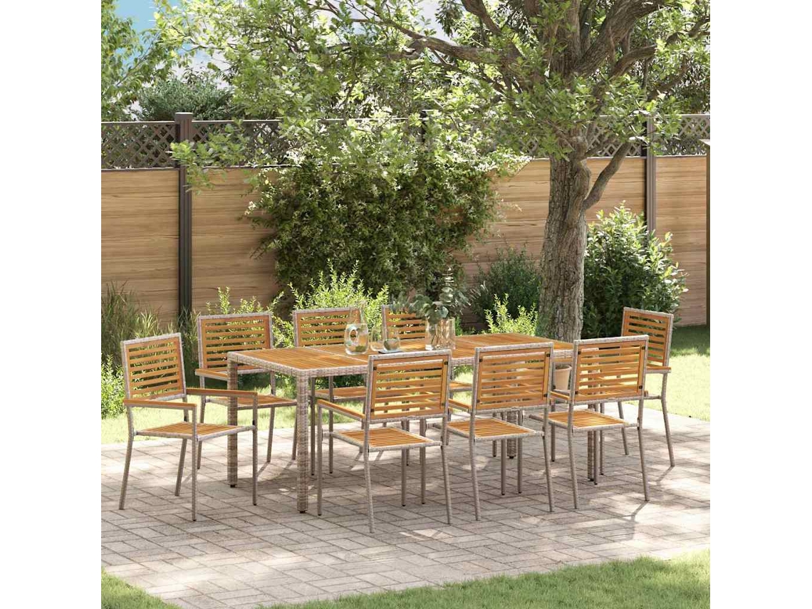 Vidaxl Conjunto De Jantar Para Jardim 9 Unid. Cinza E Marrom Vime Pe