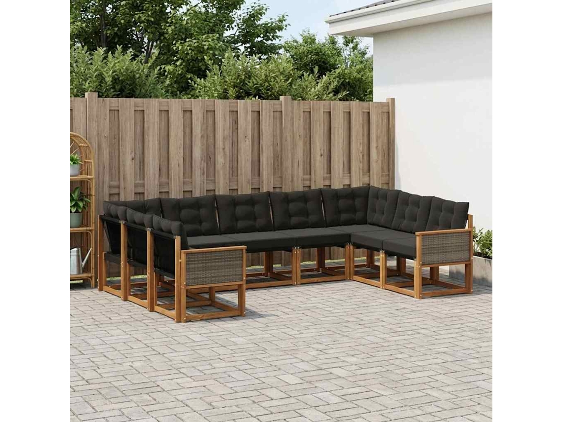 Vidaxl Conjunto De Sofás Para Exterior 9 Unid. Natural E Preto