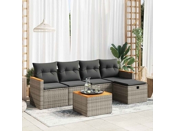 6 Pcs Conjunto de Móveis de Jardim - Conjunto Sofás de Jardim com Almofadões Vime Cinzento HARLANV1