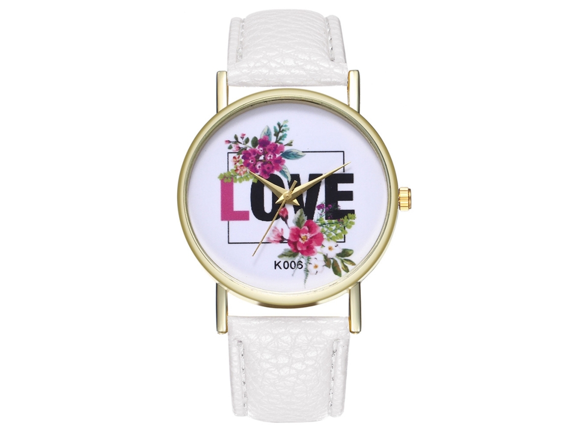 Relógio de Pulso Feminino Analógico com Pulseira de Couro Pu Simples Quartzo Branco