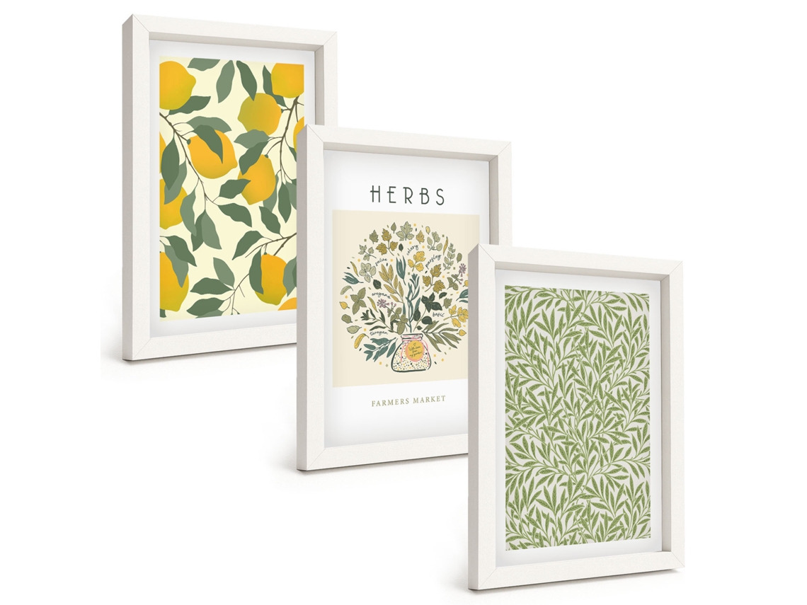 Composição De Quadros Limões Com Ervas E Folhas Espelharte (3 Peças 20x30 Cm)