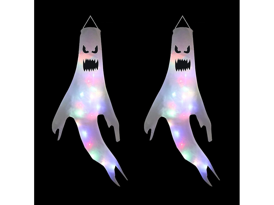 Meias De Vento De Halloween, Fantasma Assustador Pendurado Com Contas De Lâmpada Led, Led À Prova Dágua Para Decoração De Interiores E Exteriores, 2