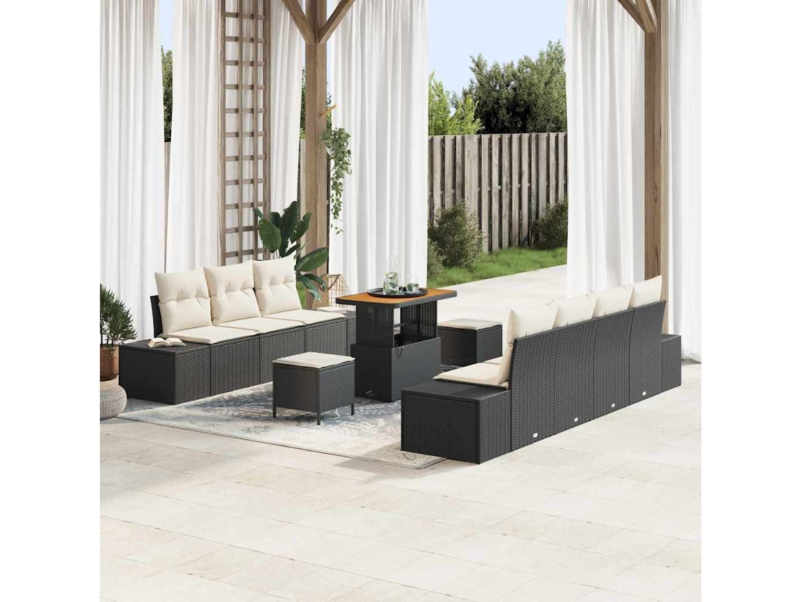 Vidaxl Conjunto De Sofá De Jardim 10 Unid. 9-número De Lugares Preto