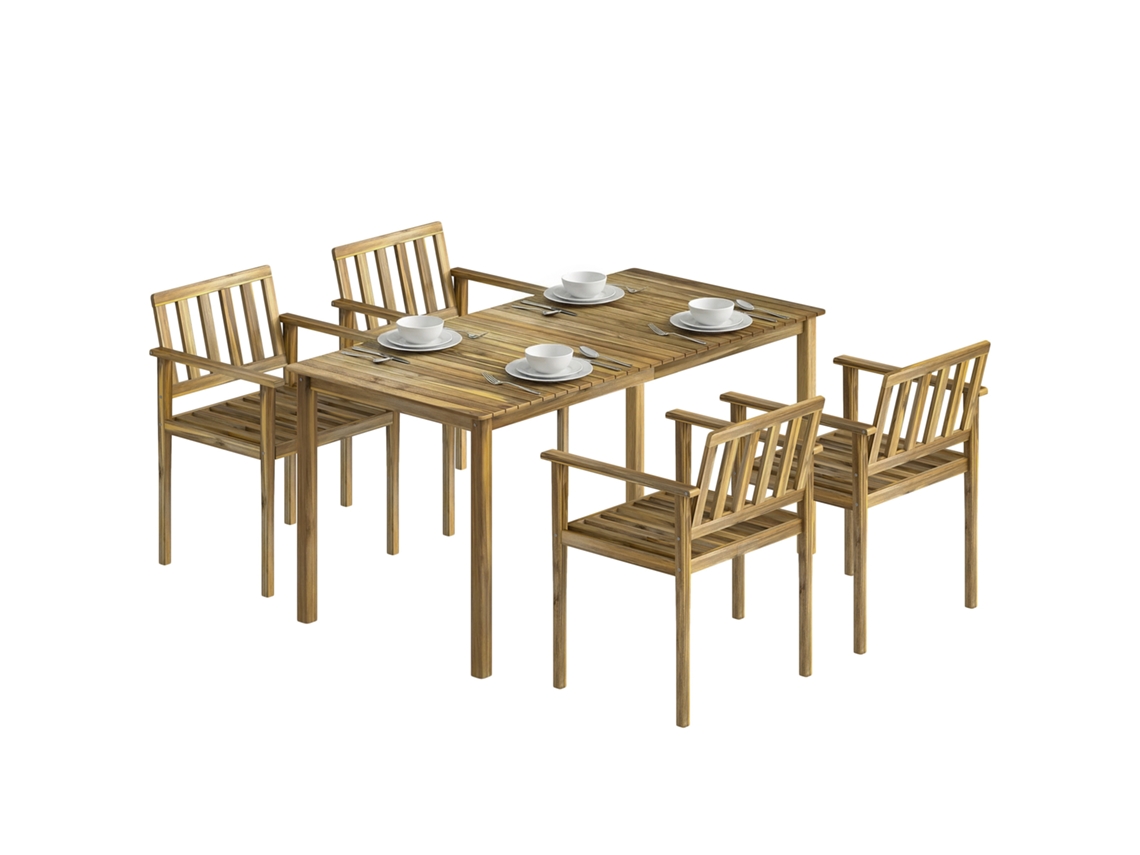 Conjunto de mesa e cadeiras de jardim 5 peças em teca para 4 pessoas BTFORUS
