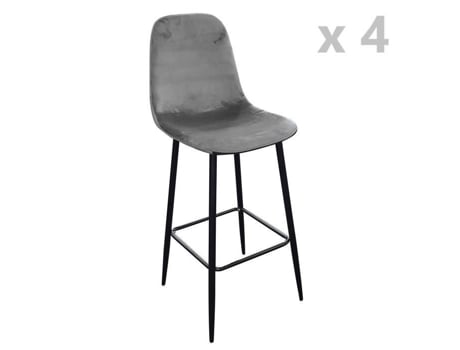 Conjunto de 4 bancos de bar vintage de veludo Inoui - cinza
