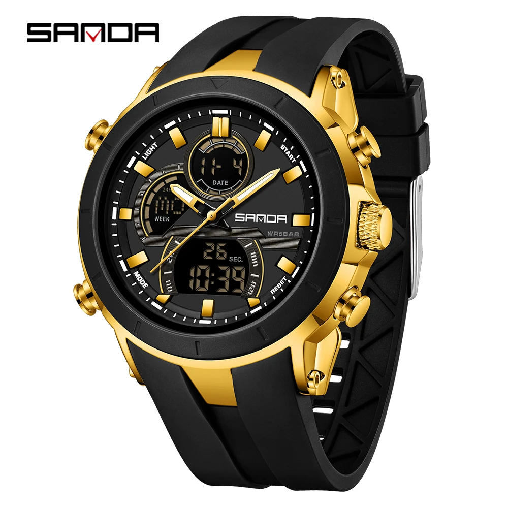 Relógio Esportivo Masculino MDUG (preto e Dourado)