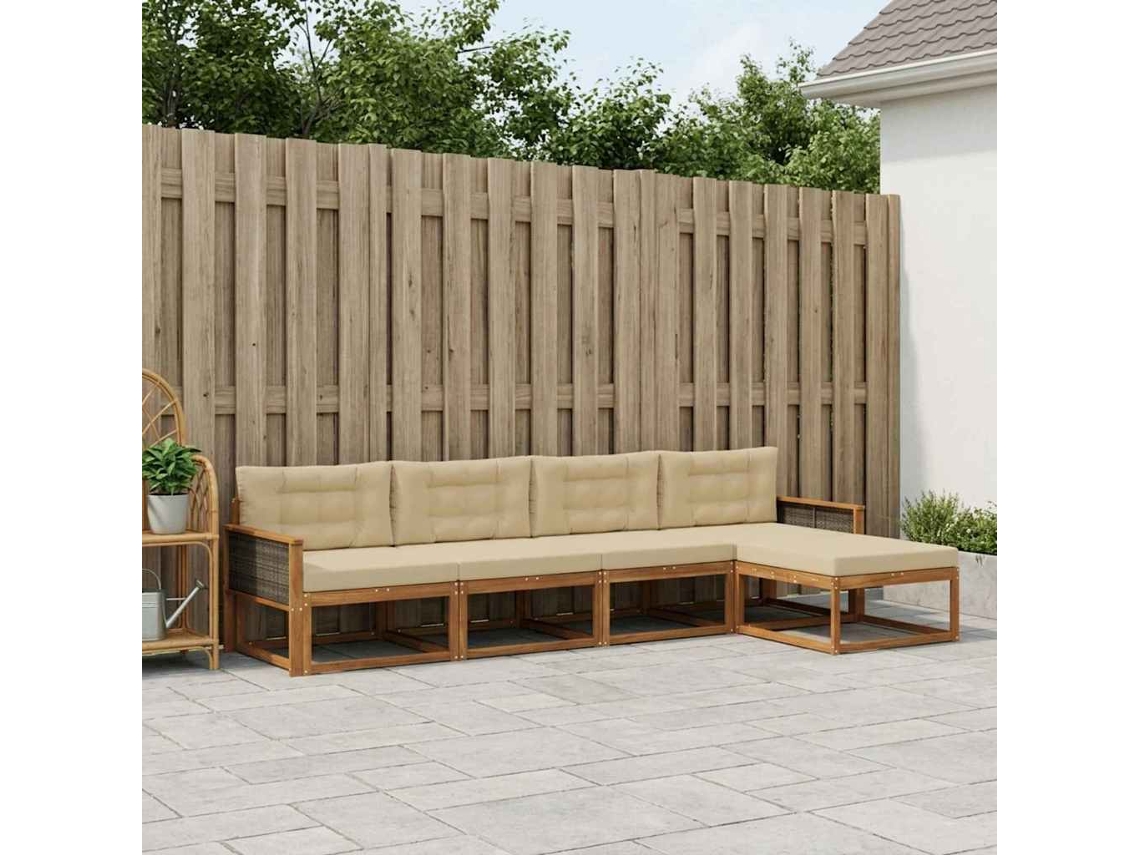 Vidaxl Conjunto De Sofás Para Exterior 5 Pcs Natural E Bege