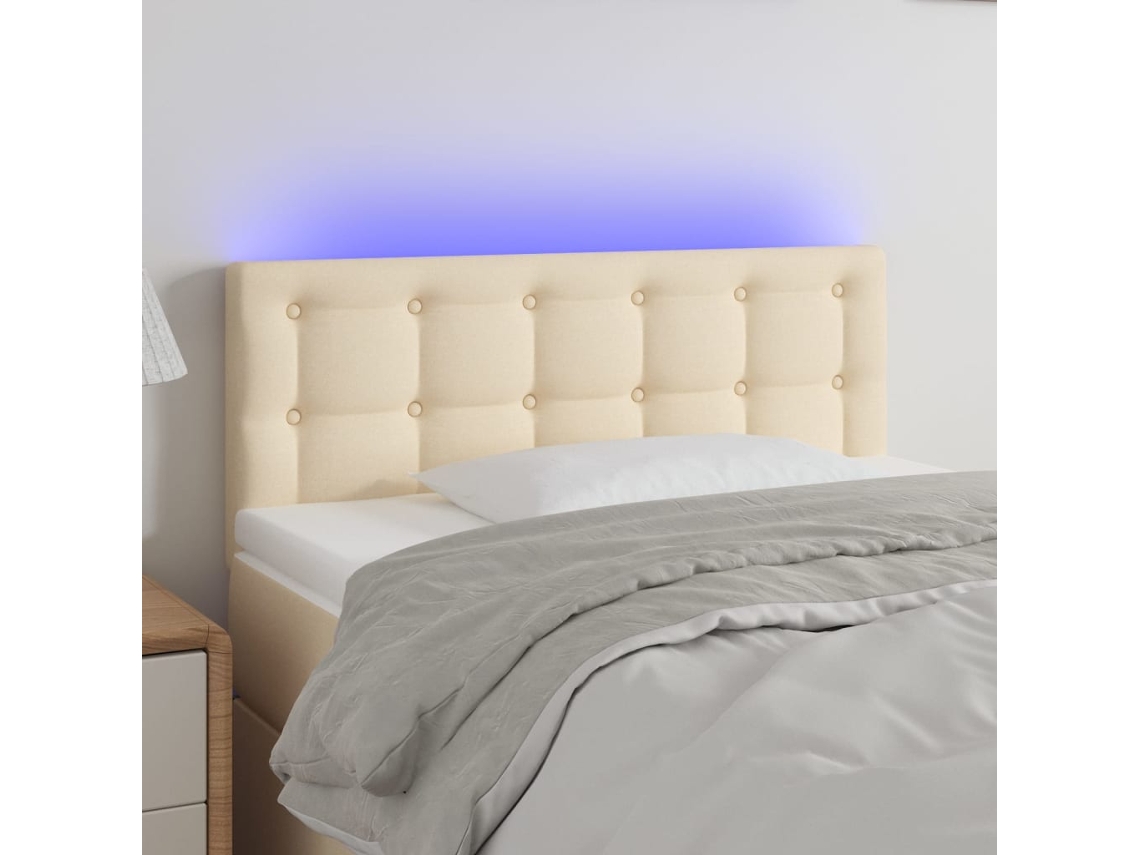 Cabecero con luces LED, tela, 100x5x78/88 cm, color crema