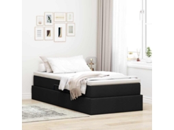 Vidaxl Cama Com Arrumação E Colchão Preto 90 X 200 Cm Poliéster