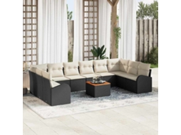 Vidaxl Conjunto De Sofá De Jardim 11 Unid. Preto E Creme Vime Pe