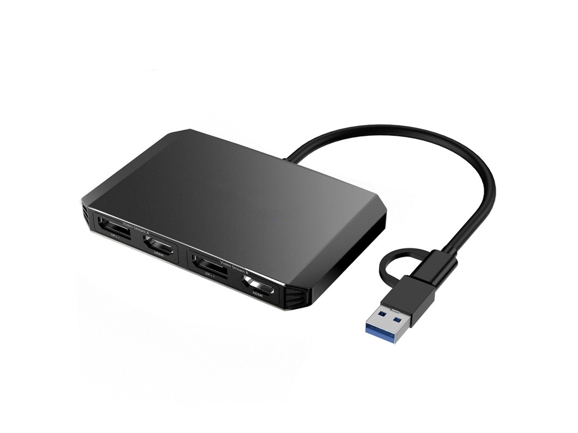Yizhood Docking Station USB 3.0/USB C para Displayport/Dual HDMI Adaptador de vídeo 5K60HZ Preto