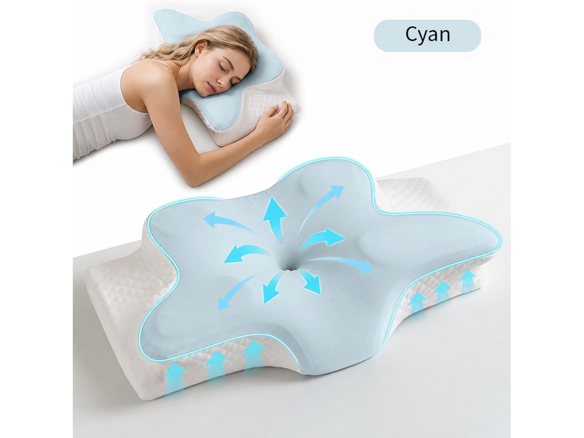 Almofada Corretiva Cervical, Sono Confortável, Formato Ergonómico em Espuma Viscoelástica Azul CZHHMART