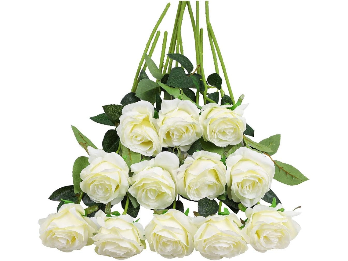 Flores Artificiais - Flores Falsas - Rosas Artificiais - Flores de Seda - Rosas Falsas - 12 Rosas Artificiais - 50 cm - Brancas