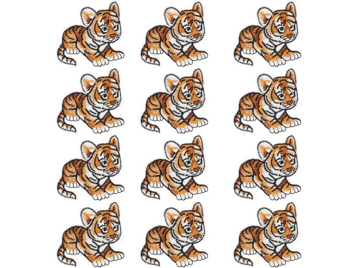 12 Patchs - Tigre Kin Bordado - Patch De Fixação - Costura/ Patch - Vestuário Diy - Materiais Ambientais - Máximo 6,5 X 5,3 Cm - Patch De Bordado