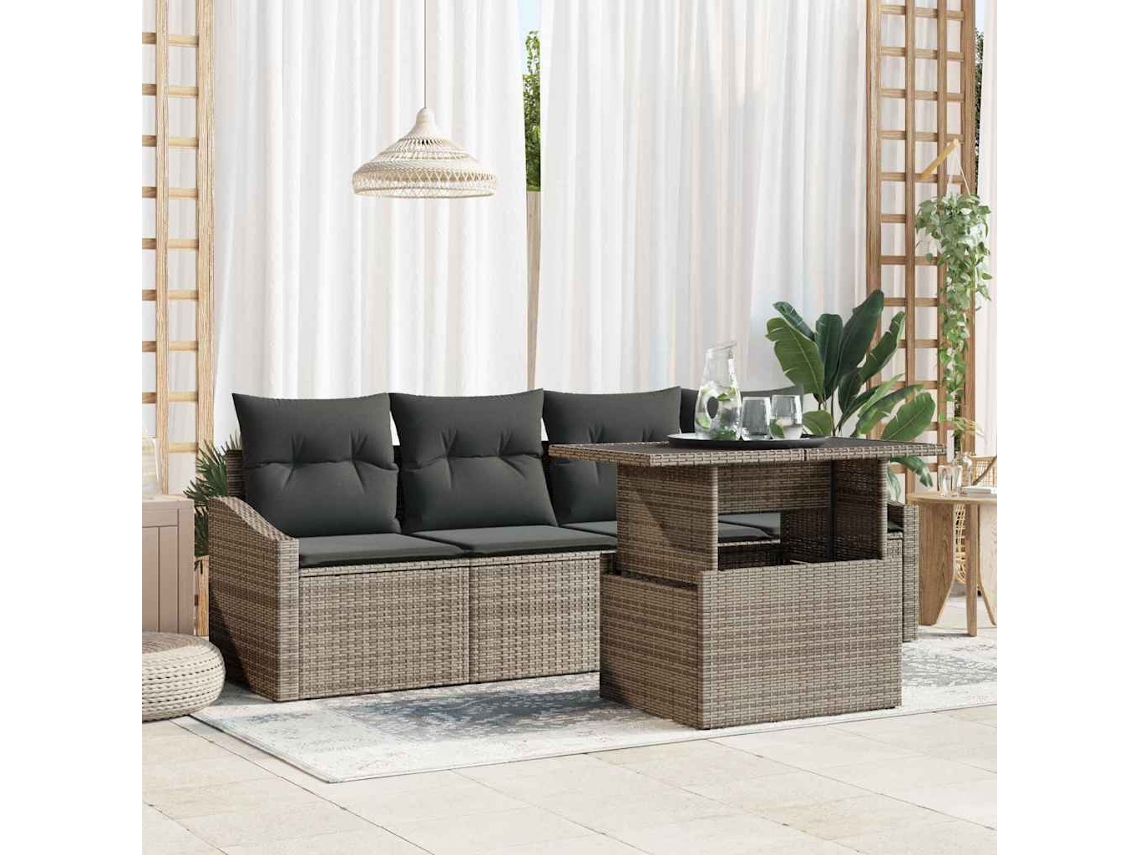 Vidaxl Conjunto De Sofá De Jardim 5 Unid. Cinzeto Vime Pe