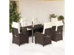 Conjunto 7 Peças Jantar P/ Jardim C/ Almofadões Vime Pe Marrom Dkd Home Decor
