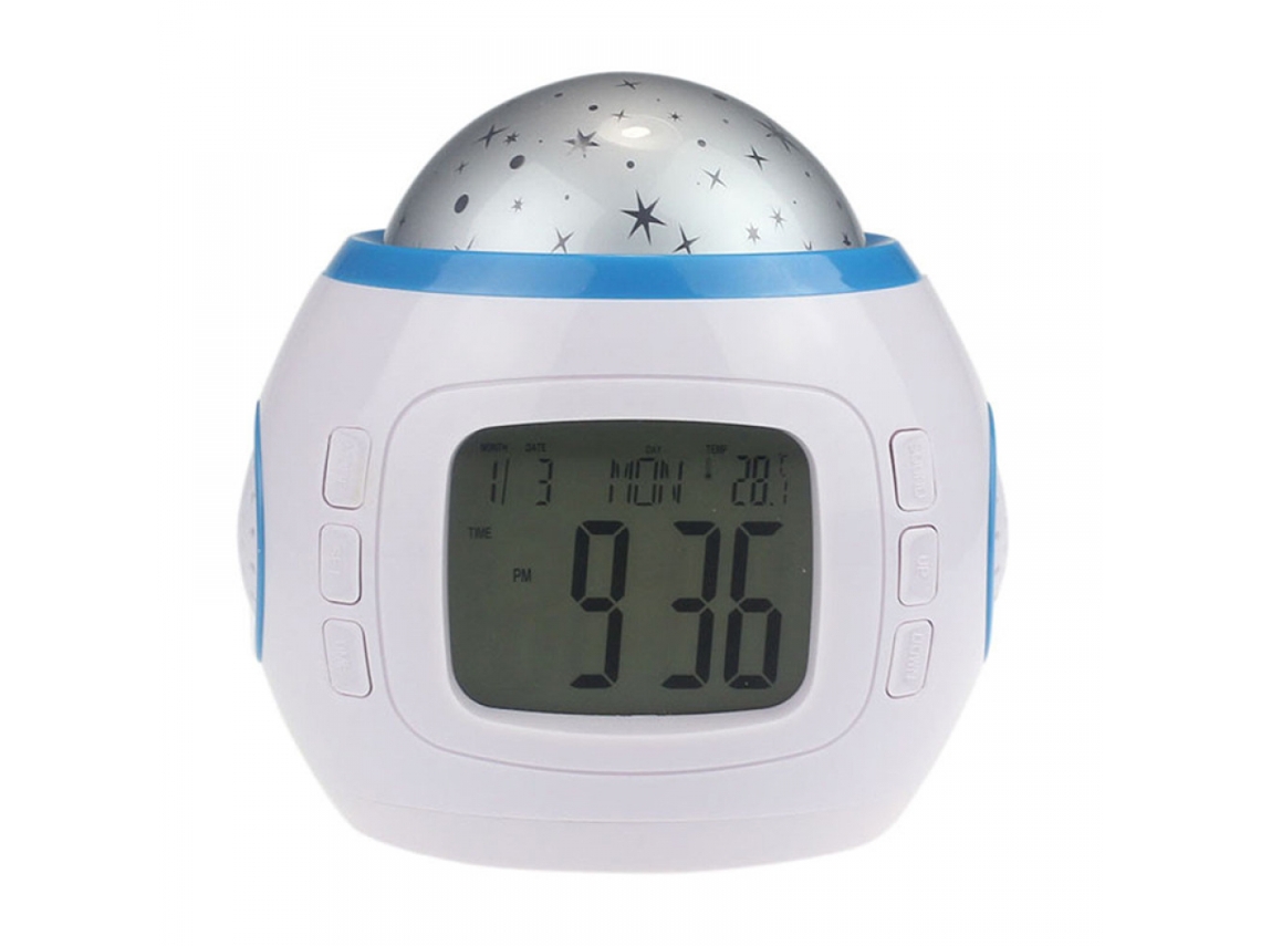 Despertador Com Projetor De Céu Estrelado, Música E Cores O Presente Perfeito Para Crianças. Cor Branco Aquaforge