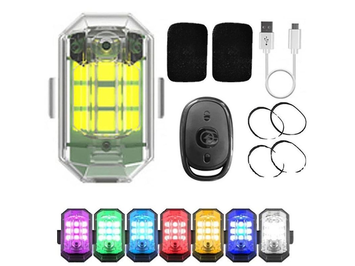 Luz De Estrobo Led Sem Fio Para Moto Com Controle Remoto 2.4g, 7 Cores Recarregável, Sinal Anti-colisão Noturna 1 Luz
