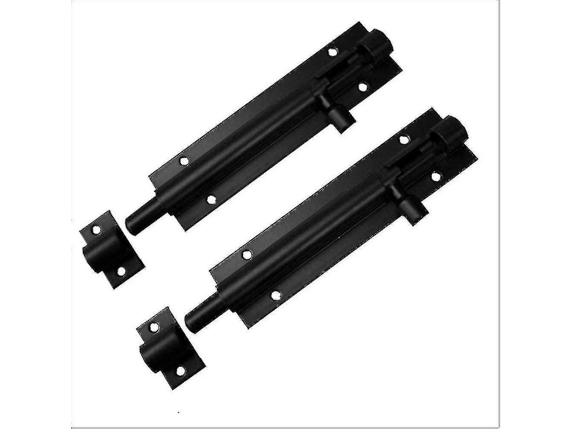2 Fechaduras De Porta De Galpão De 4 Polegadas, Resistentes, Pretas, Ferrolho, Trava Deslizante E Parafusos, Hy