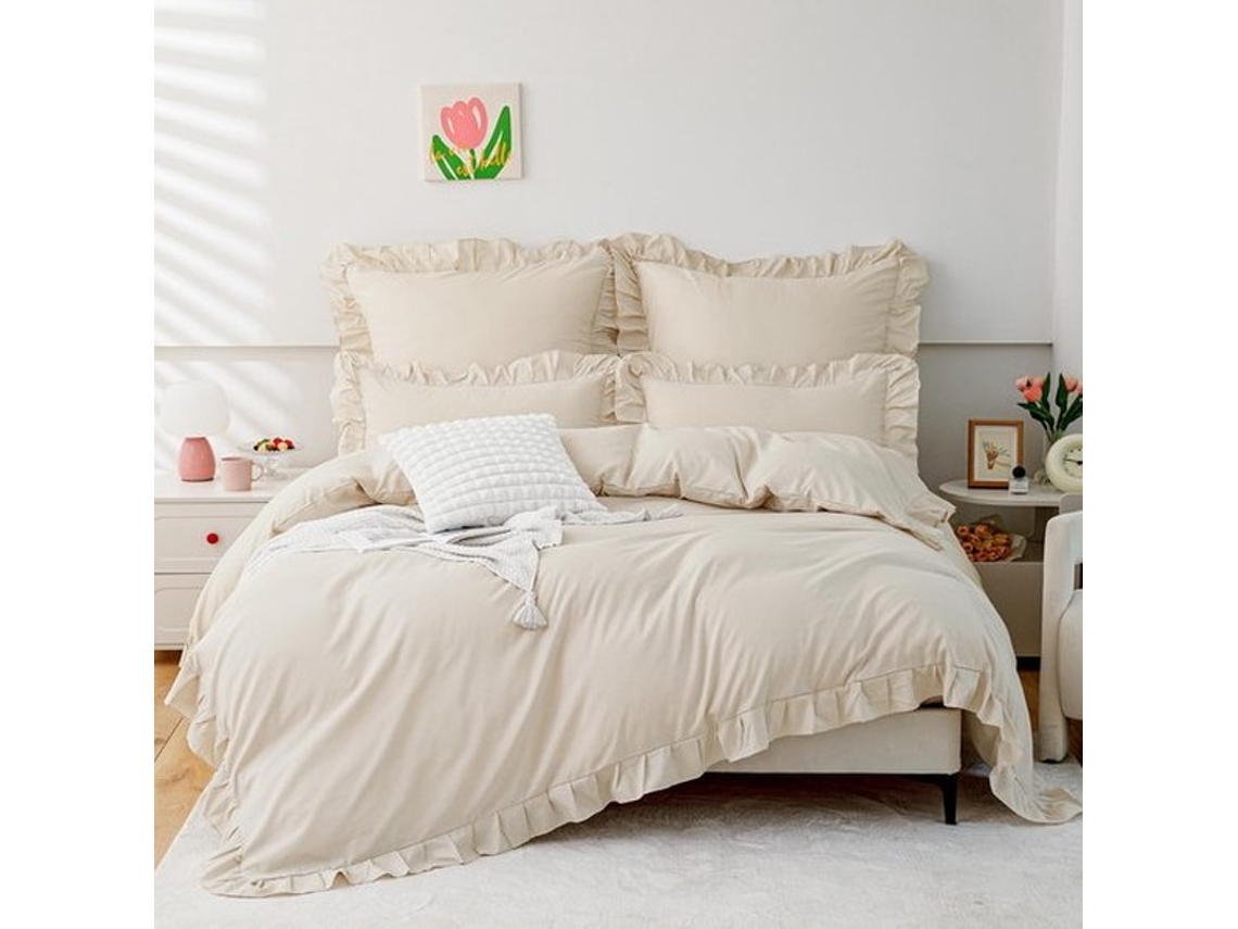 Acessórios De Cama 135 X 200 Cm - Bege Dekbedovertrek - Cobertores De Máquina 80 X 80 Cm - Microfio - Certificado Öko-tex - Suave/design De Ruche