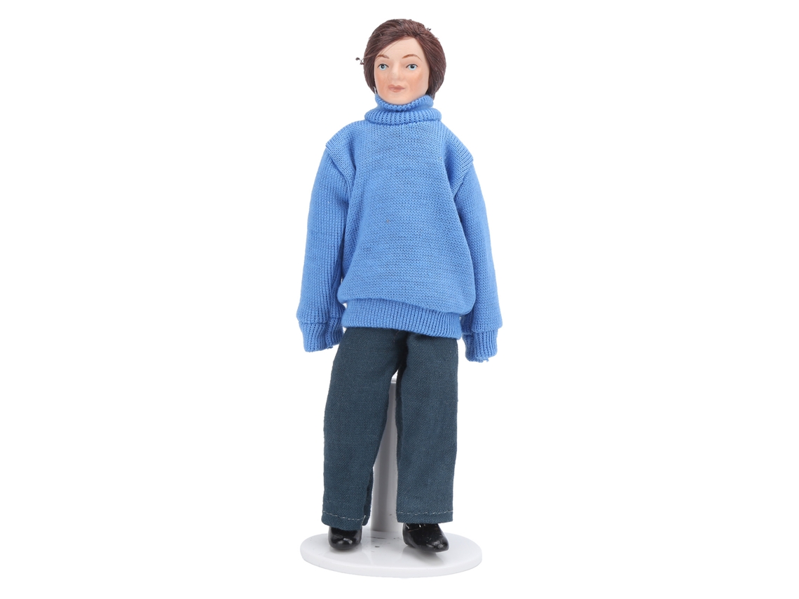 Mali figura Miniatura Homem Menino Casa de Bonecas 1:12 Porcelana Suéter Azul Decoração