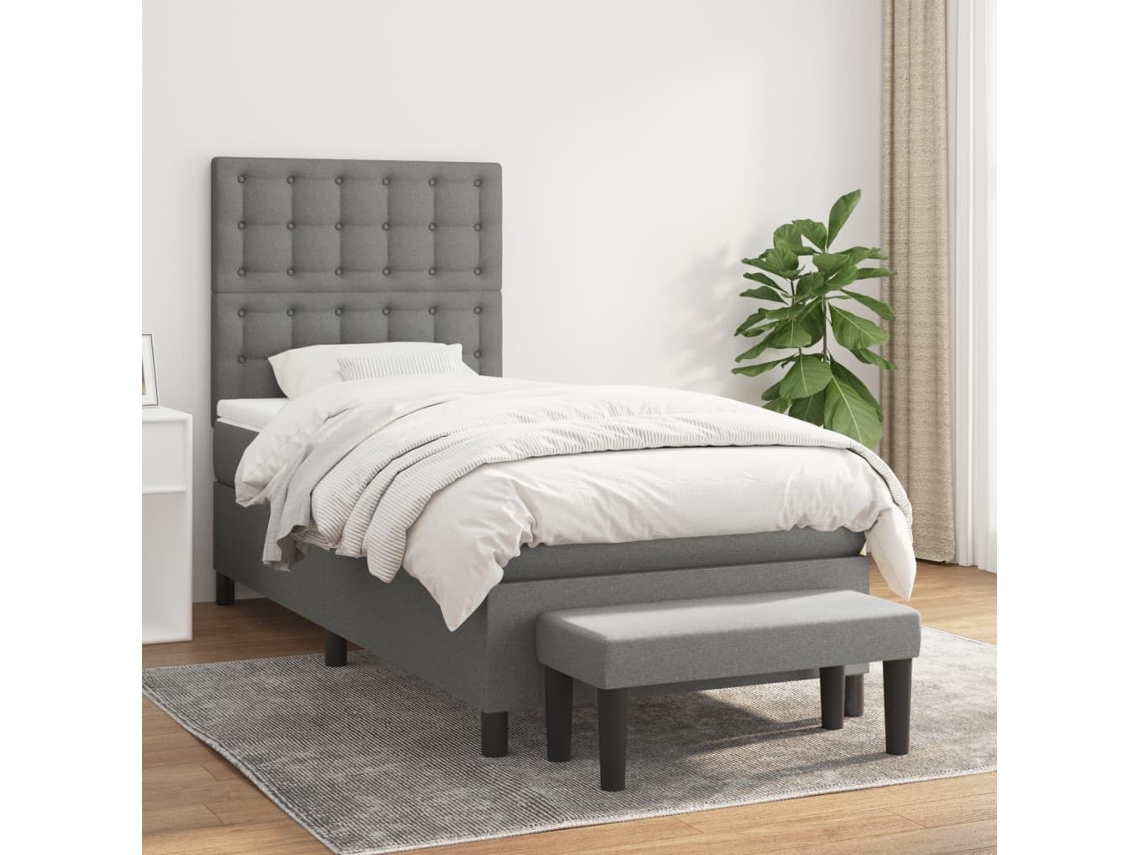 Vidaxl Cama com Molas/colchão 100x200 Cm Tecido Cinza escuro
