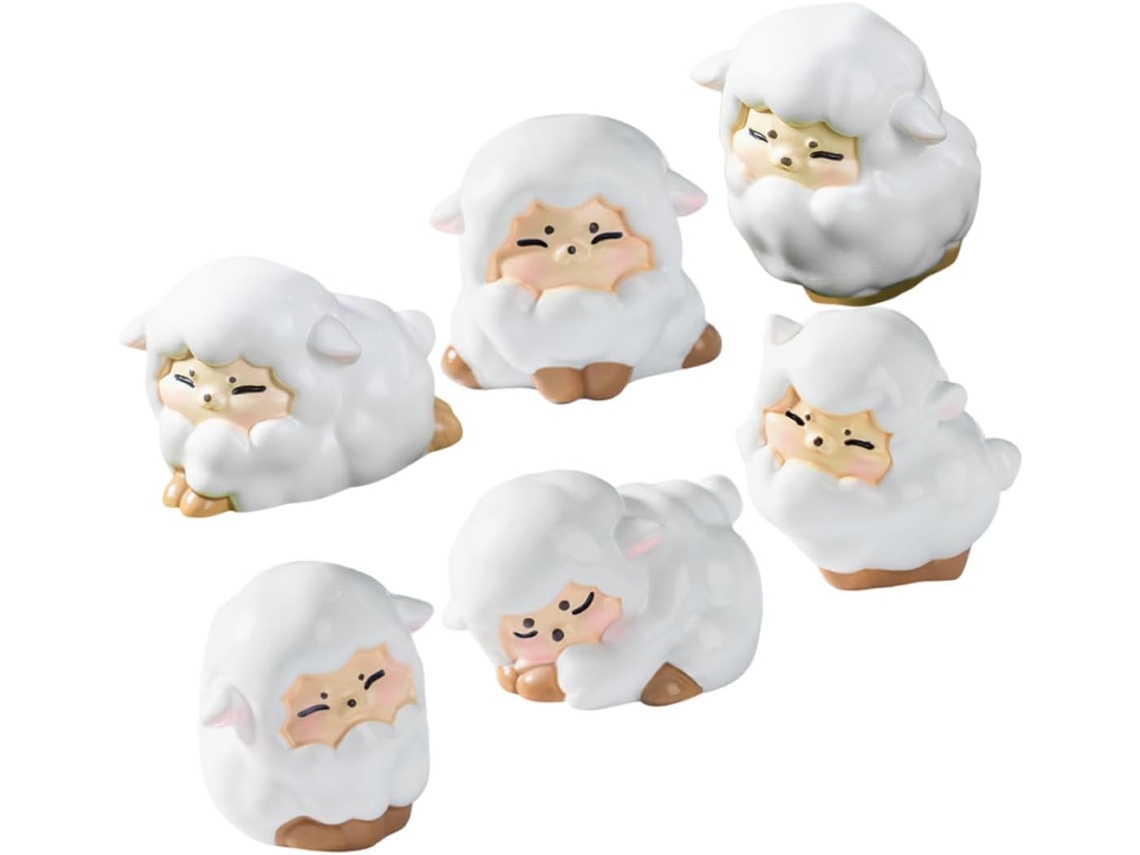 Conjunto De 6 Ovelhas Em Miniatura Decorativas De Resina Para Criação De Miniaturas Criativas De Animais Para Decoração Gokoco