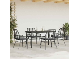 Vidaxl Conjunto De Jantar Jardim 5 Peças Almofadas Vidro Vime Pe Preto