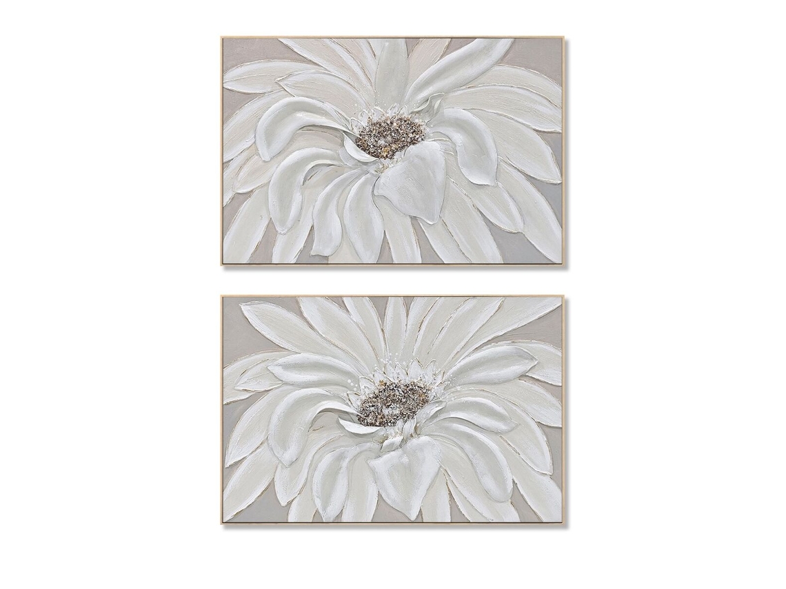 Pintura Home Esprit Branco Bege Flor Shabby Chic (2 Unidades)