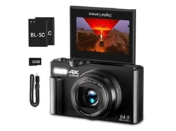 Câmera Digital 4k Wifi 64mp Tela Flip 180º Ultra Leve Presente Para Iniciantes (preto)