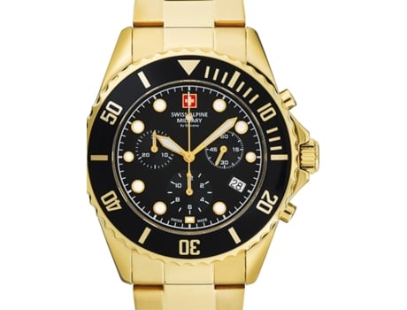 SWISS ALPINE MILITARY Ouro Aço Inoxidável Serie 7053 Chrono Sam7053.9117 Relógio de Homem