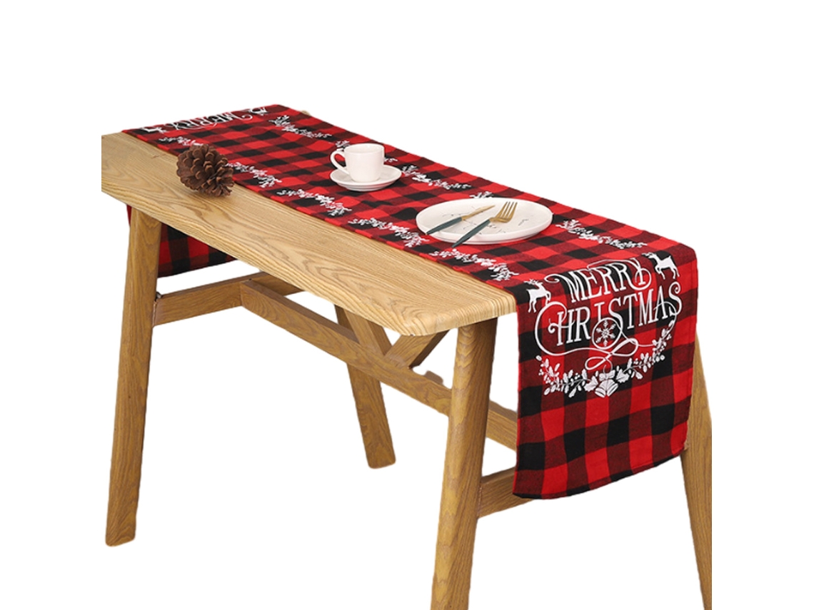 Caminho de Mesa de Natal de Juta Rústico com Floco de Neve Vermelho NEVEANCE