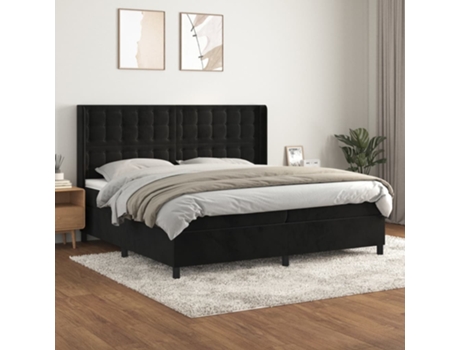 Cama com Molas/Colchão 200X200 Cm Veludo Preto