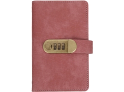 Caderno de Orçamento com Cadeado para Economizar Dinheiro em Couro Pu, Rosa Pêssego, Senha e Envelopes, Planej