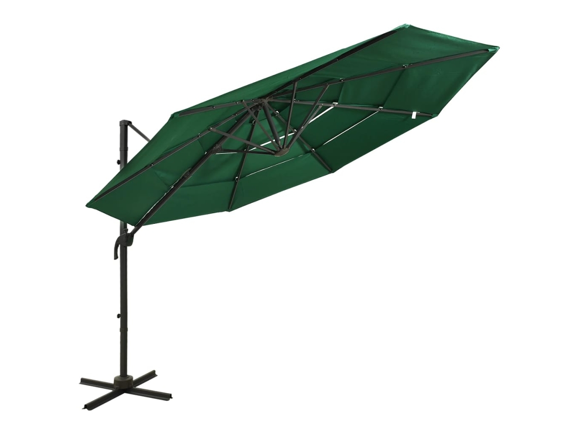 Vidaxl Guarda-sol De Jardim 4 Camadas C/ Poste De Alumínio 3x3 M Verde