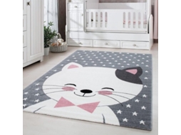 Tapete Para Crianças Rosa - Tapete De Piso Retangular - 80 X 150 Cm - Desenho De Gato - 11 Mm De Altura Da Poça - 100% Polipropileno