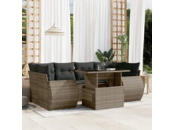 Vidaxl 7 Pcs Conjunto Sofás P/ Jardim C/ Almofadões Vime Pe Cinzento